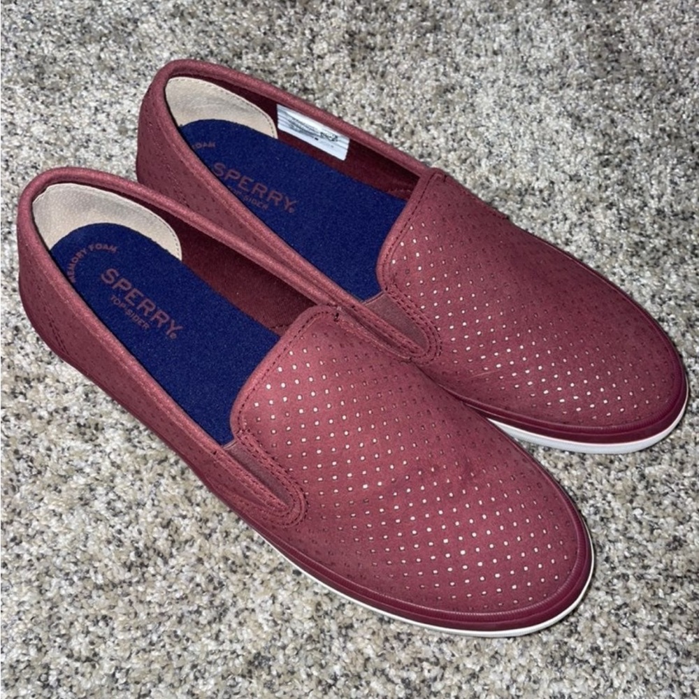 Maroon slip on sneakers- sperry